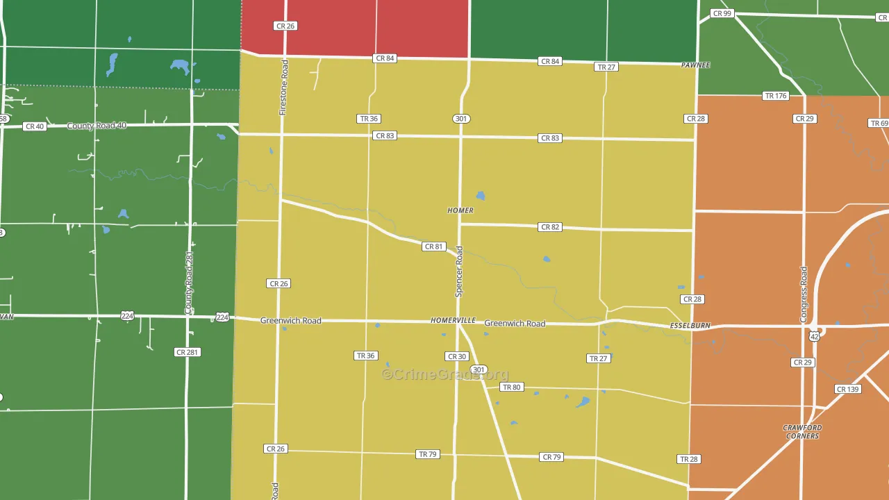 Homerville, OH Map of Theft Rates
