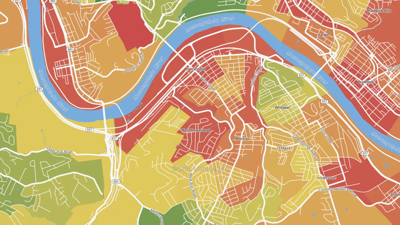 Homestead, PA Map of Theft Rates