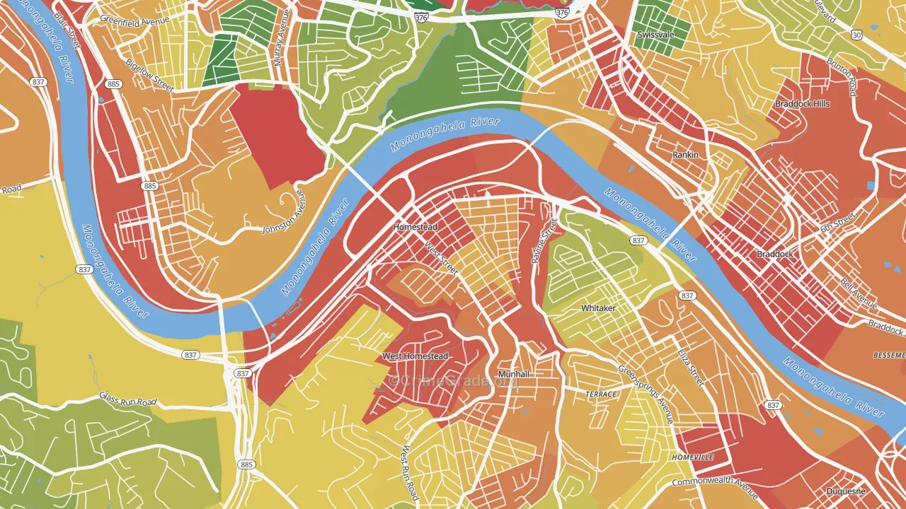 Homestead Park, Homestead, PA Map of Theft Rates