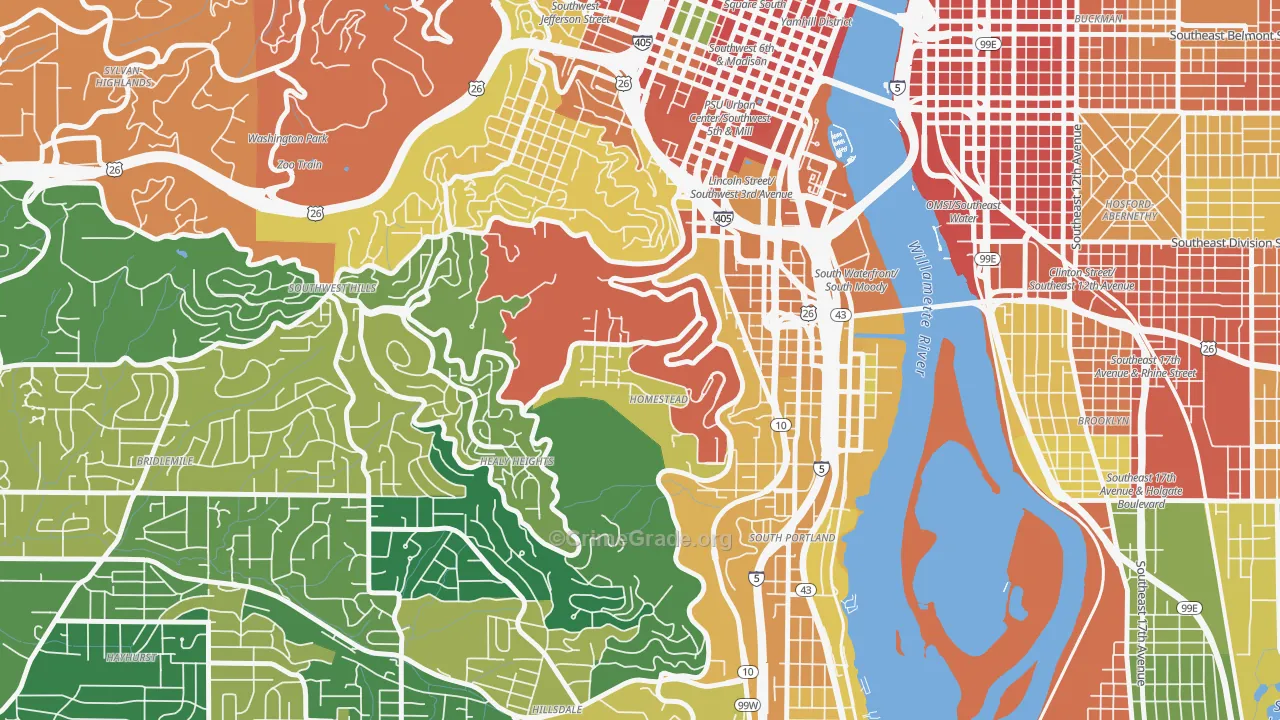 Homestead, Portland, OR Map of Theft Rates
