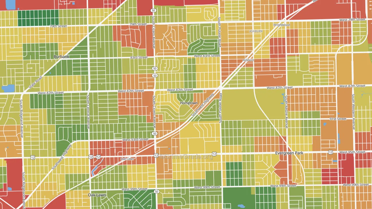 Hometown, IL Map of Theft Rates