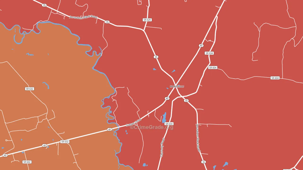 Homeville, VA Map of Theft Rates