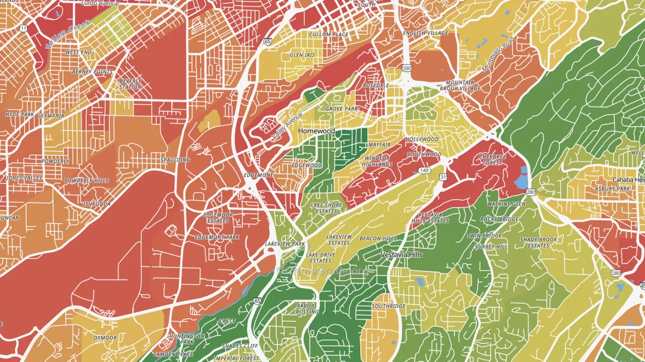 Homewood, AL Map of Theft Rates