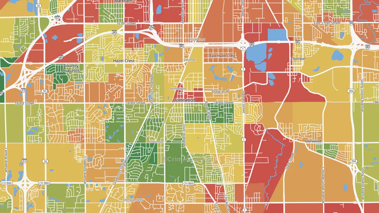 Homewood, IL Map of Theft Rates