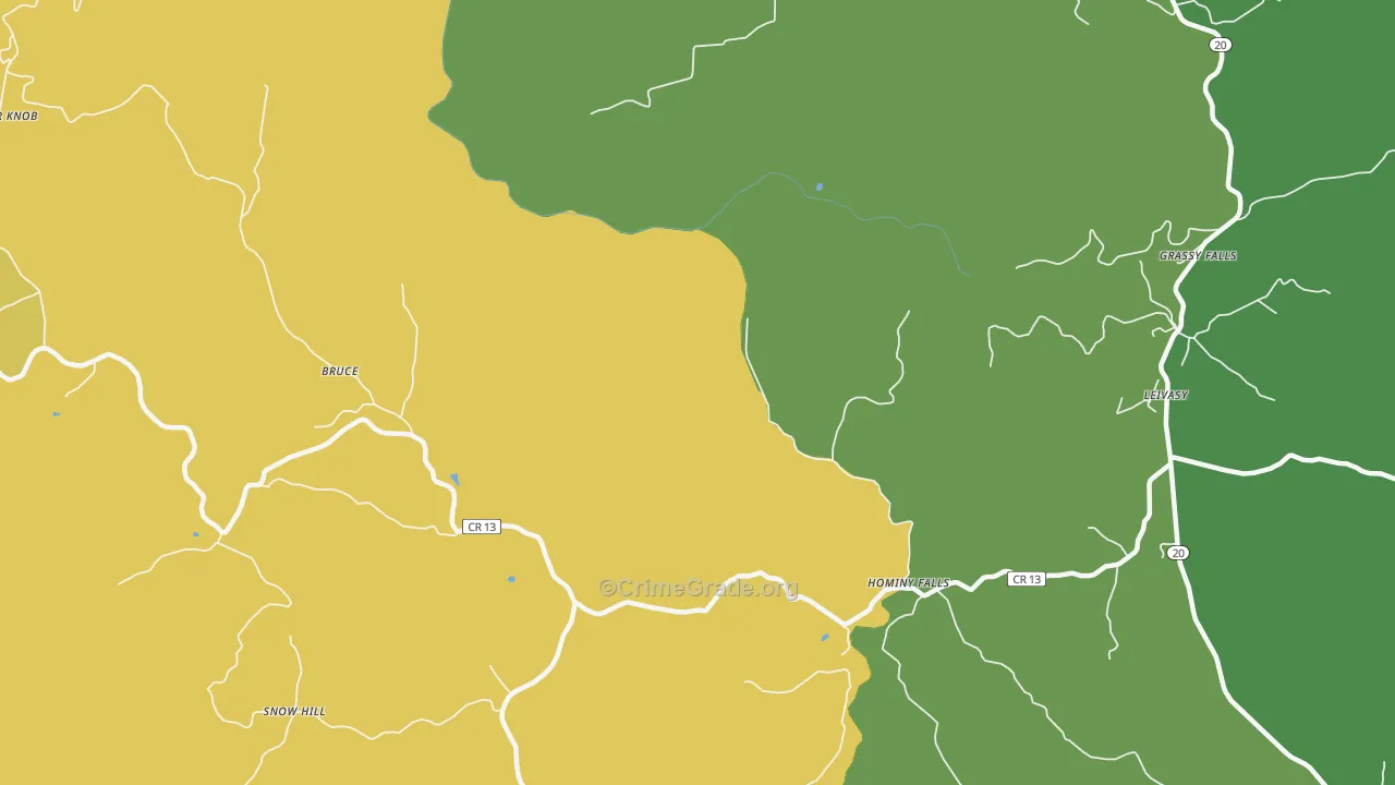 Hominy Falls, WV Map of Theft Rates