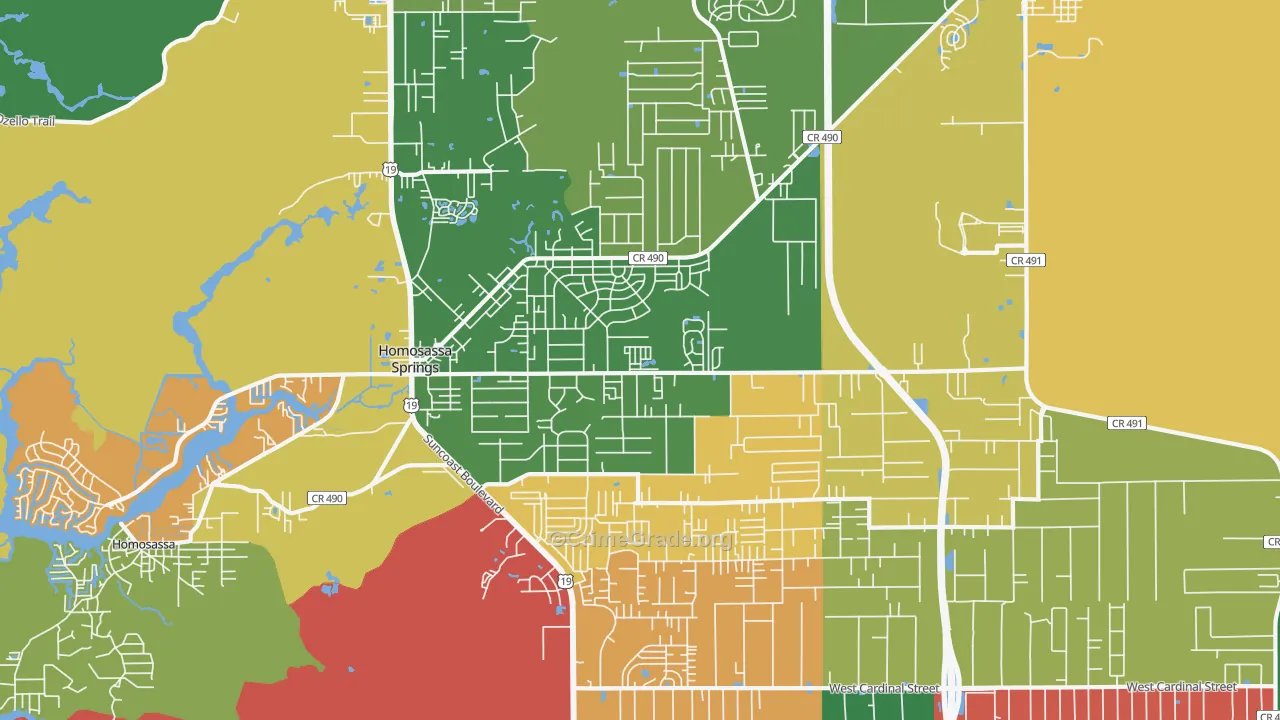 Homosassa Springs, FL Map of Theft Rates