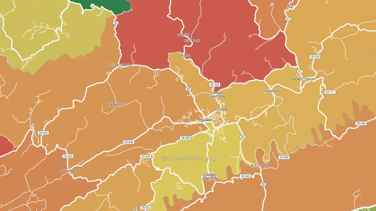 Honaker, VA Map of Theft Rates