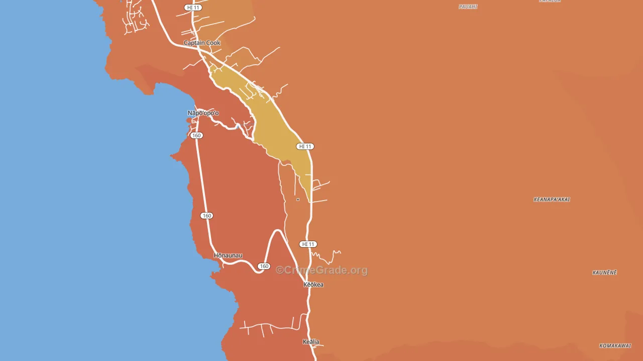 Honaunau-Napoopoo, HI Map of Theft Rates