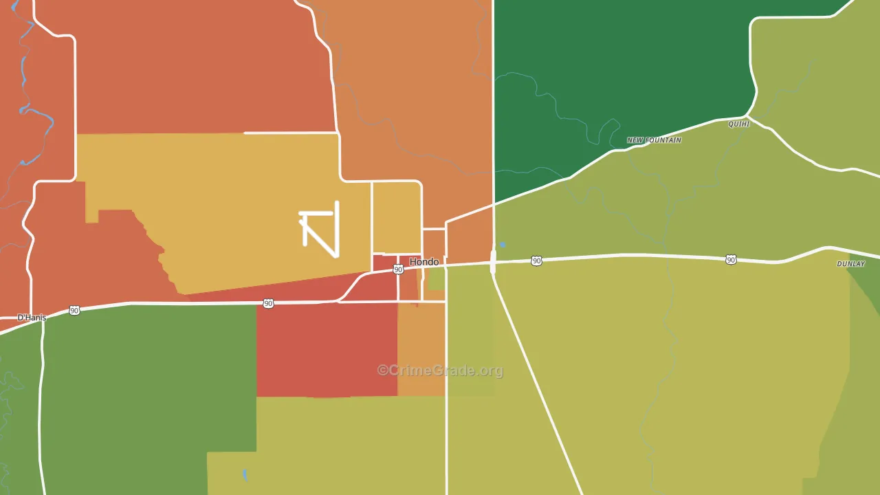 Hondo, TX Map of Theft Rates
