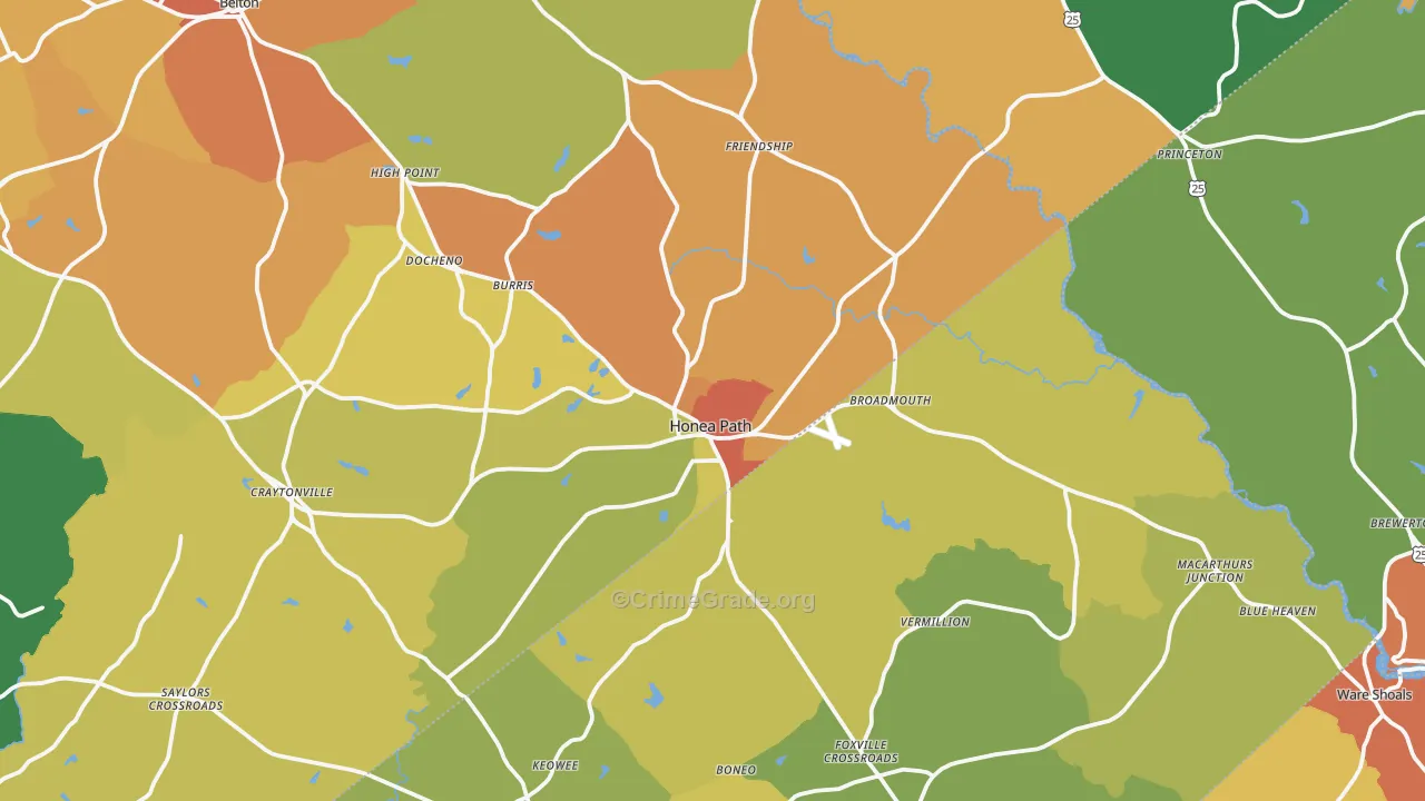 Honea Path, SC Map of Theft Rates