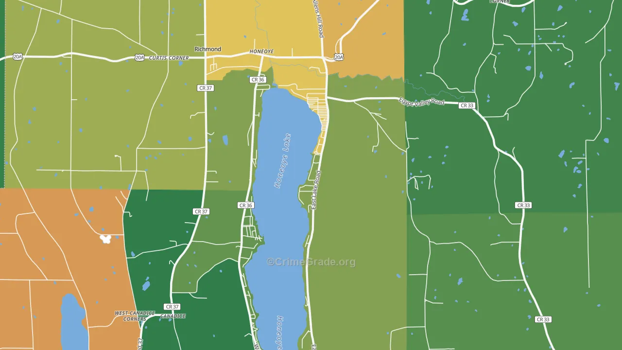 Honeoye, NY Map of Theft Rates