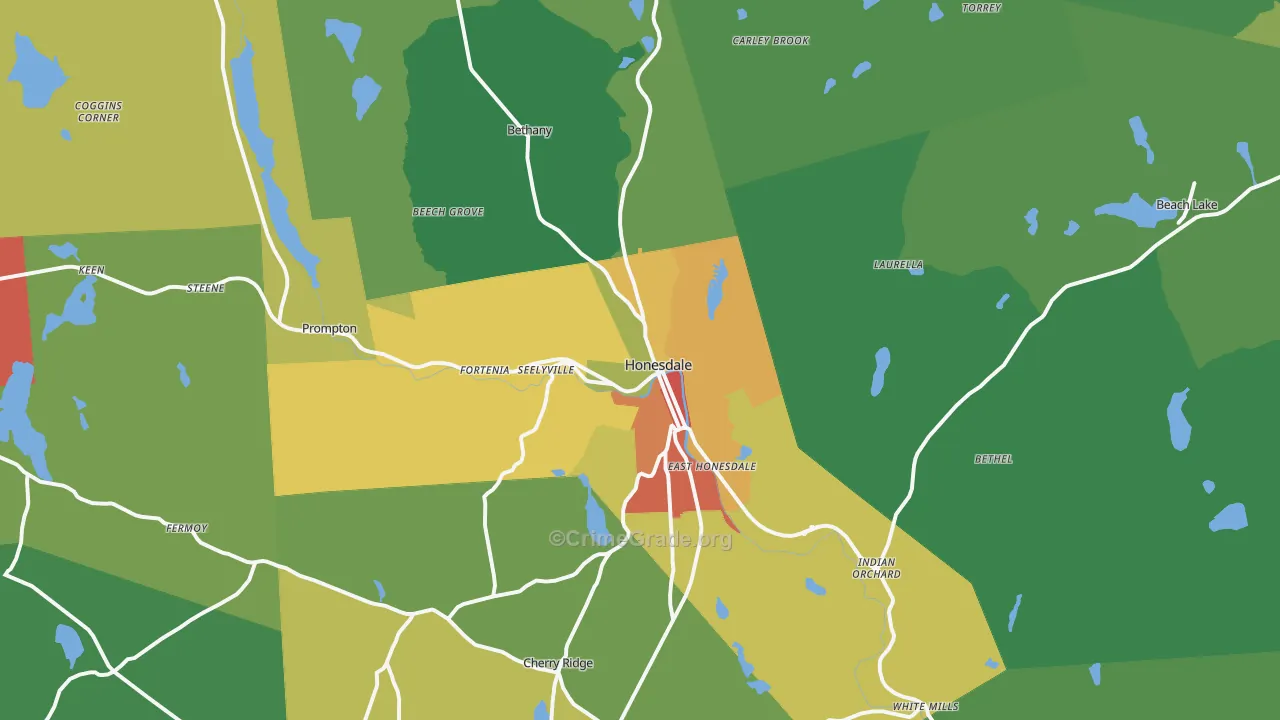 Honesdale, PA Map of Theft Rates