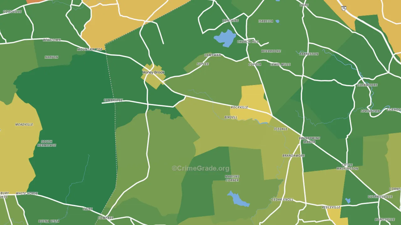 Honey Brook, PA Map of Theft Rates