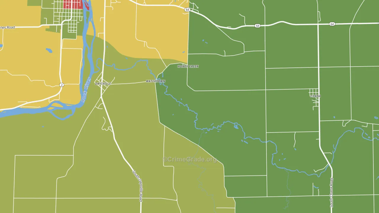 Honey Creek, IL Map of Theft Rates
