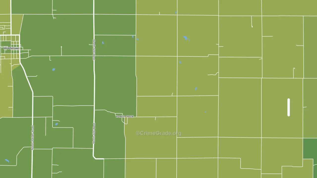 Honey Creek, IN Map of Theft Rates