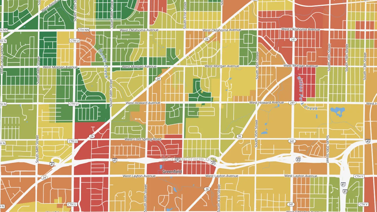 Honey Creek Manor, Milwaukee, WI Map of Theft Rates