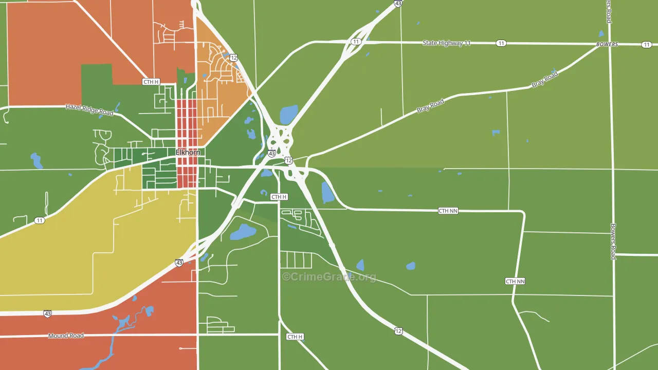 Honey Creek, WI Map of Theft Rates