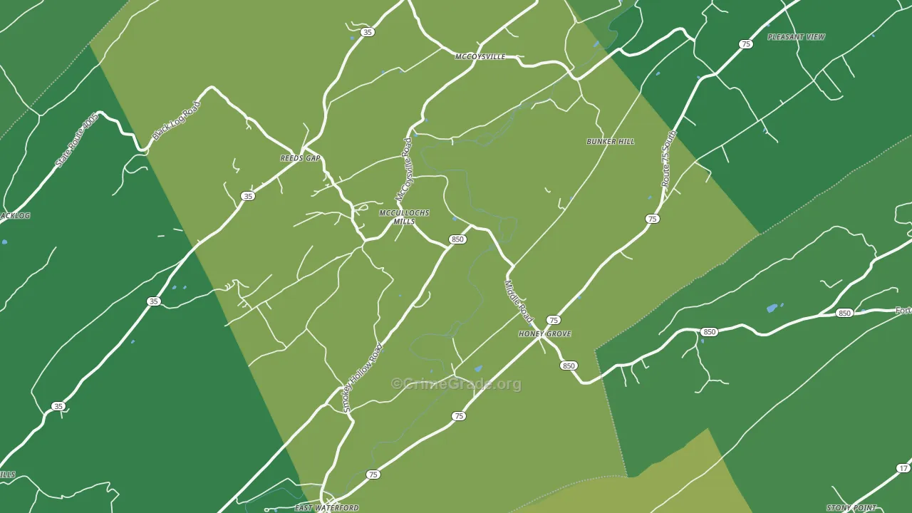 Honey Grove, PA Map of Theft Rates