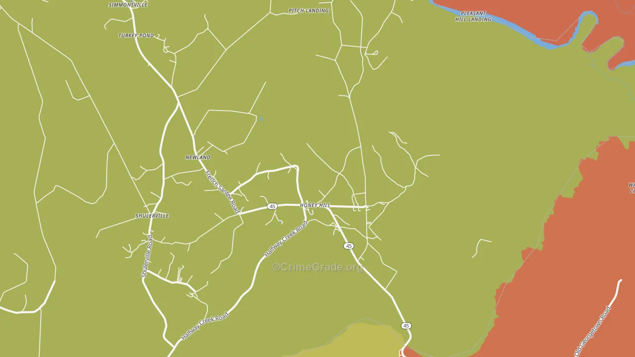 Honey Hill, SC Map of Theft Rates