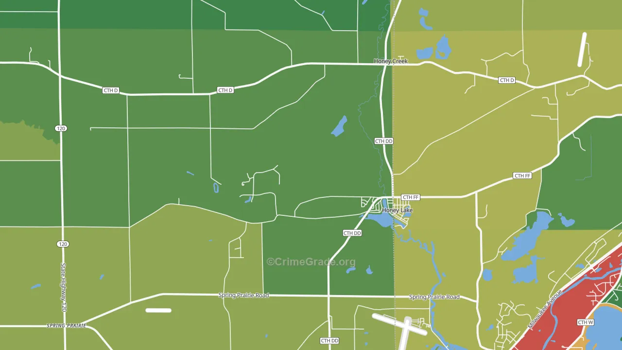 Honey Lake, WI Map of Theft Rates