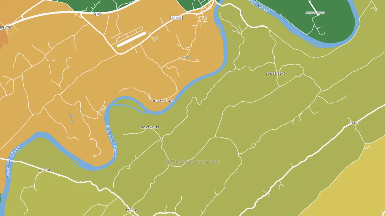 Honeycutt, TN Map of Theft Rates