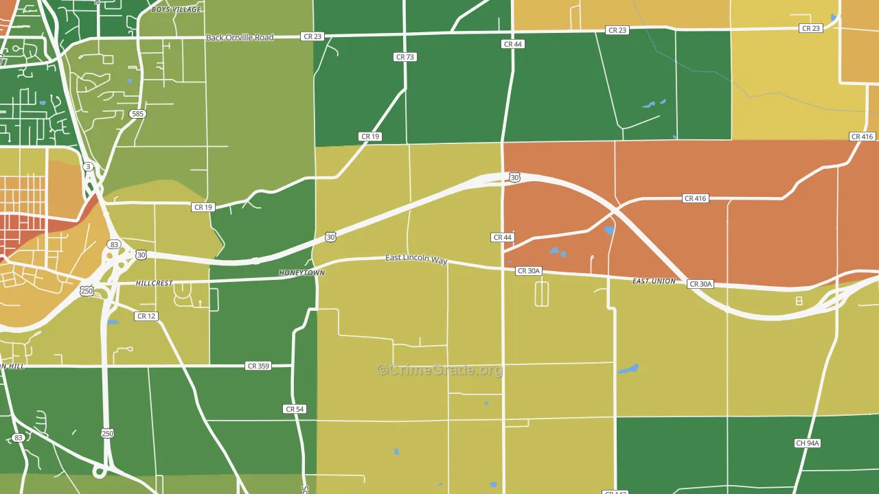 Honeytown, OH Map of Theft Rates