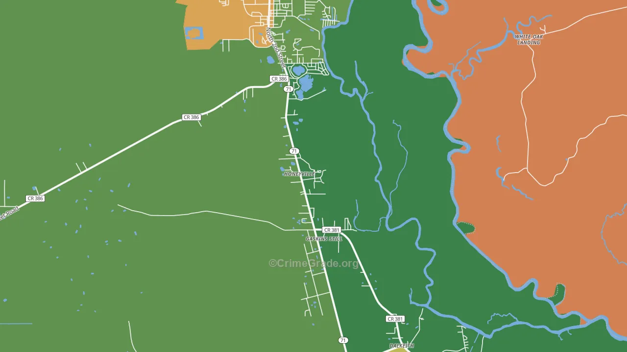 Honeyville, FL Map of Theft Rates