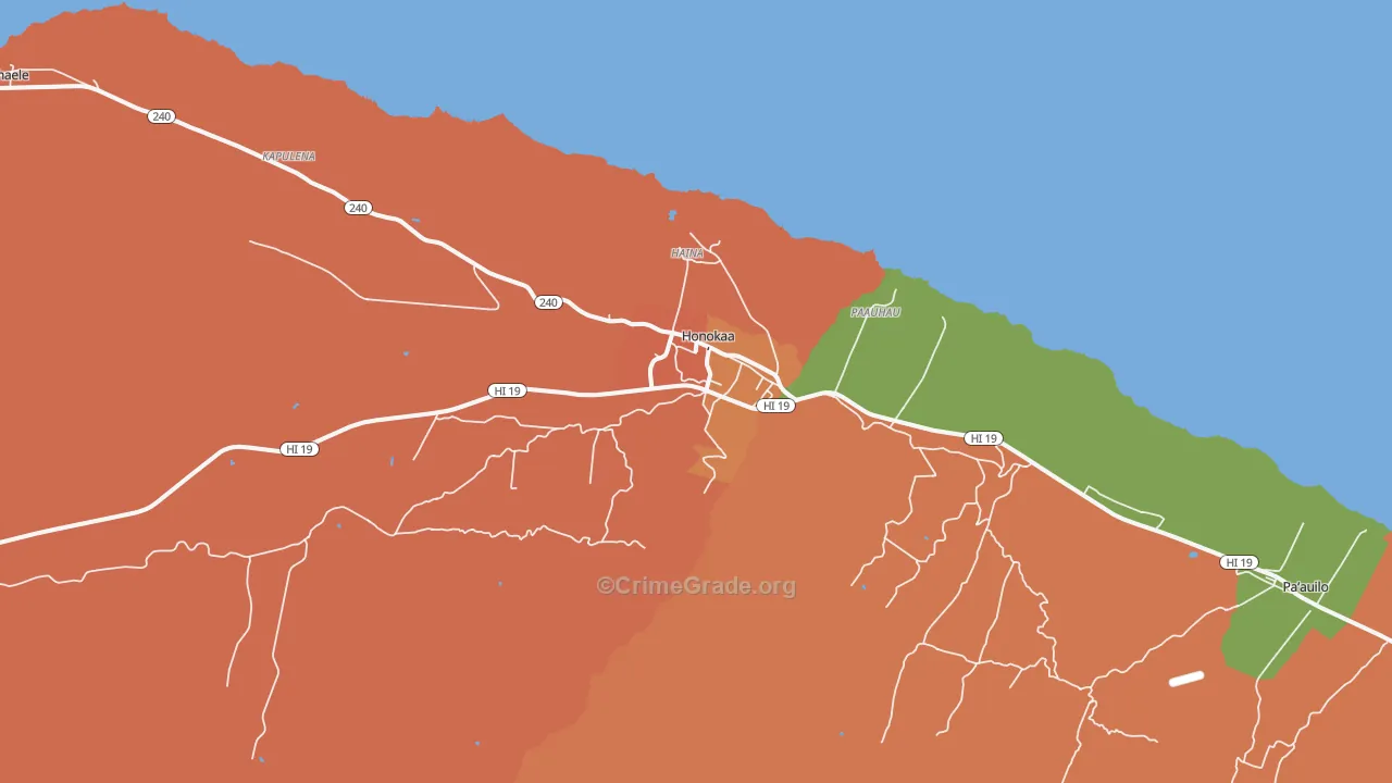Honokaa, HI Map of Theft Rates