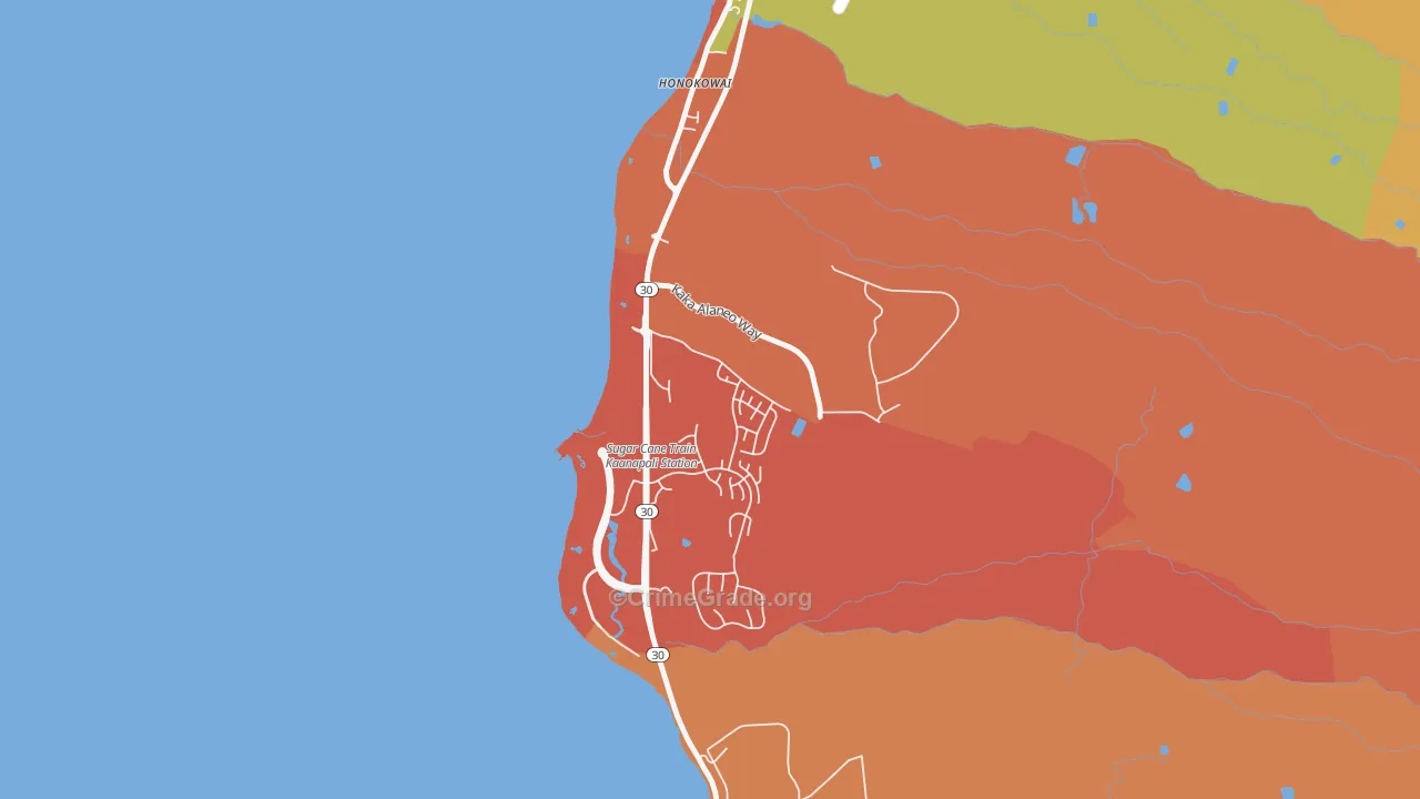 Honokowai, HI Map of Theft Rates