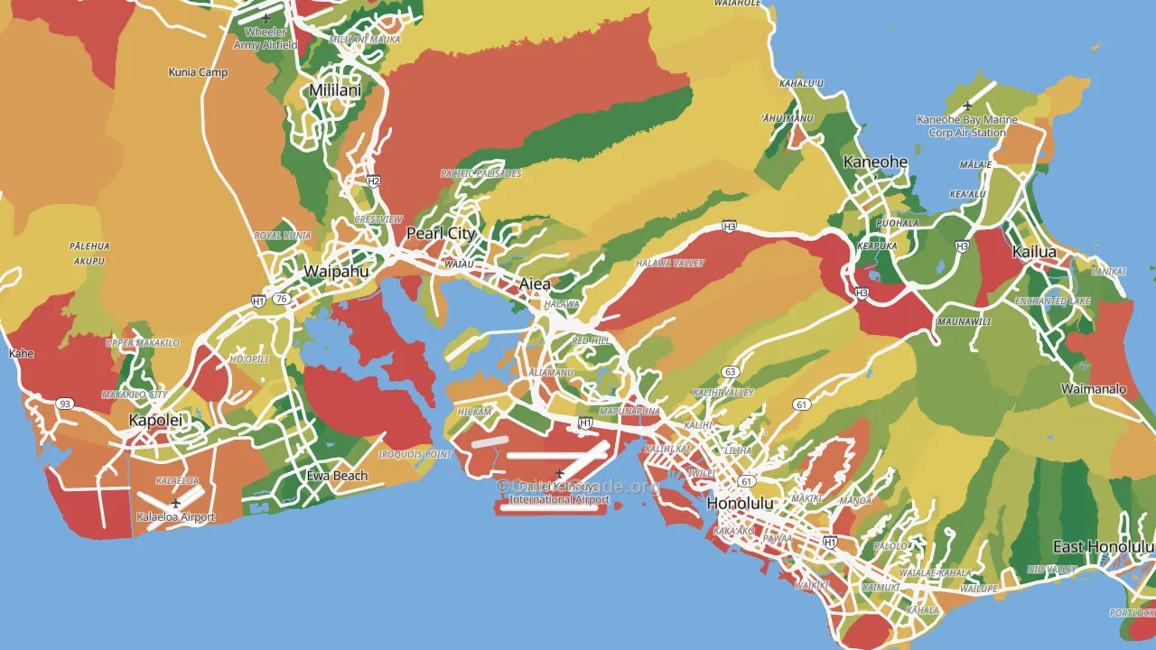 Honolulu County, HI Map of Theft Rates