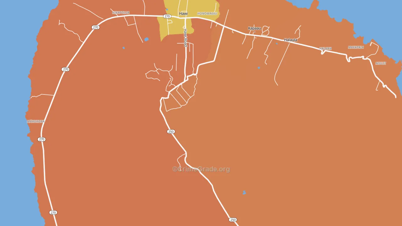 Honomakau, HI Map of Theft Rates