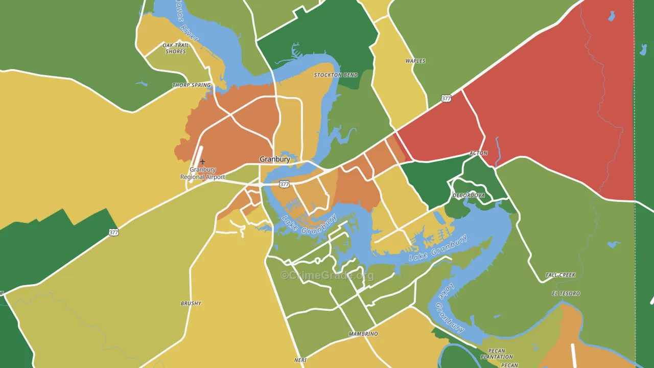 Hood County, TX Map of Theft Rates