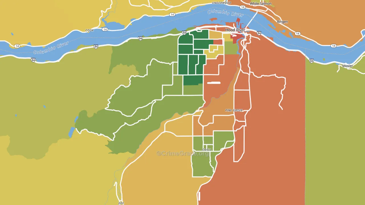 Hood River County, OR Map of Theft Rates