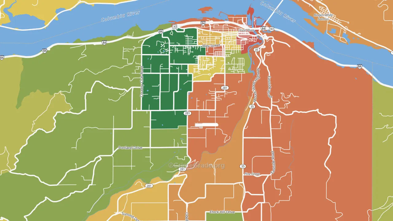 Hood River, OR Map of Theft Rates