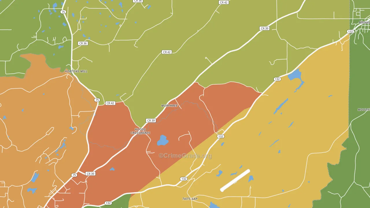 Hoods Crossroads, AL Map of Theft Rates