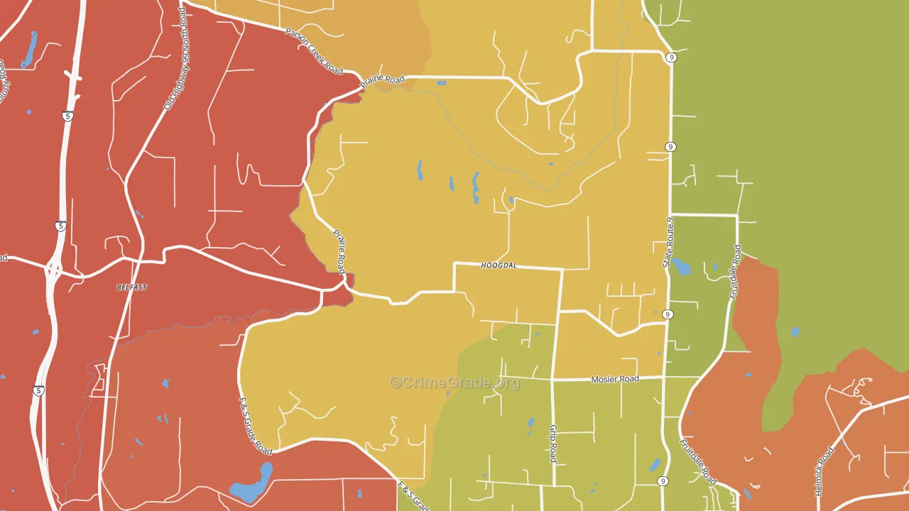 Hoogdal, WA Map of Theft Rates