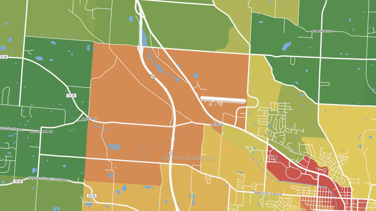 Hooker, OH Map of Theft Rates