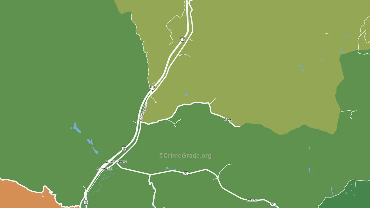Hookersville, WV Map of Theft Rates