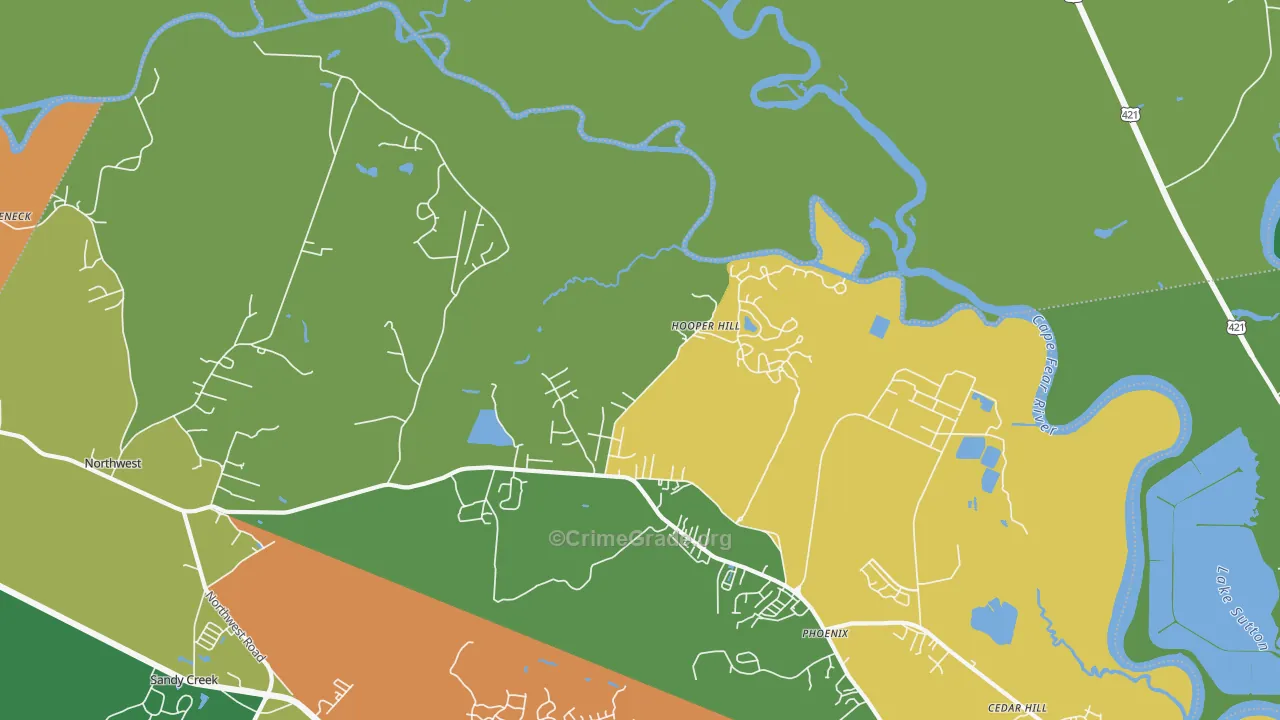 Hooper Hill, NC Map of Theft Rates