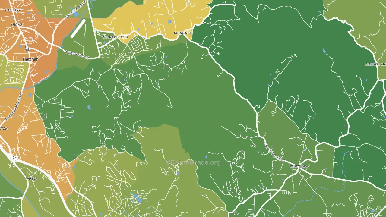 Hoopers Creek, NC Map of Theft Rates