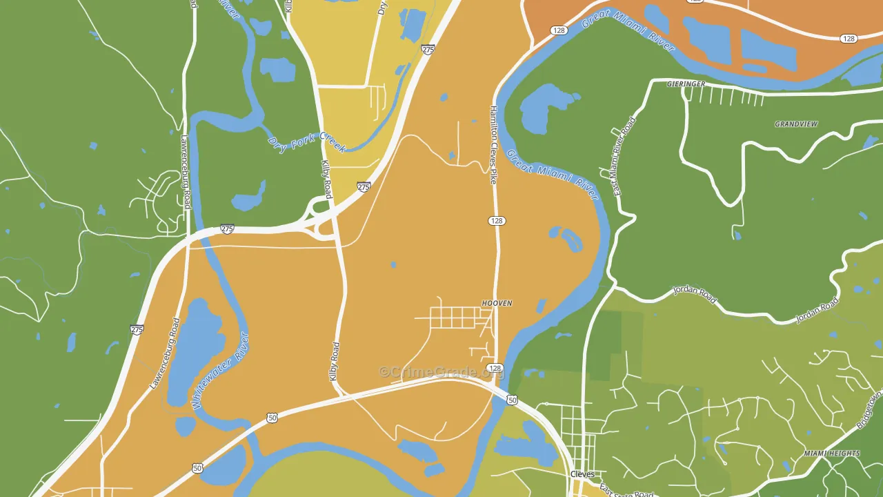 Hooven, OH Map of Theft Rates