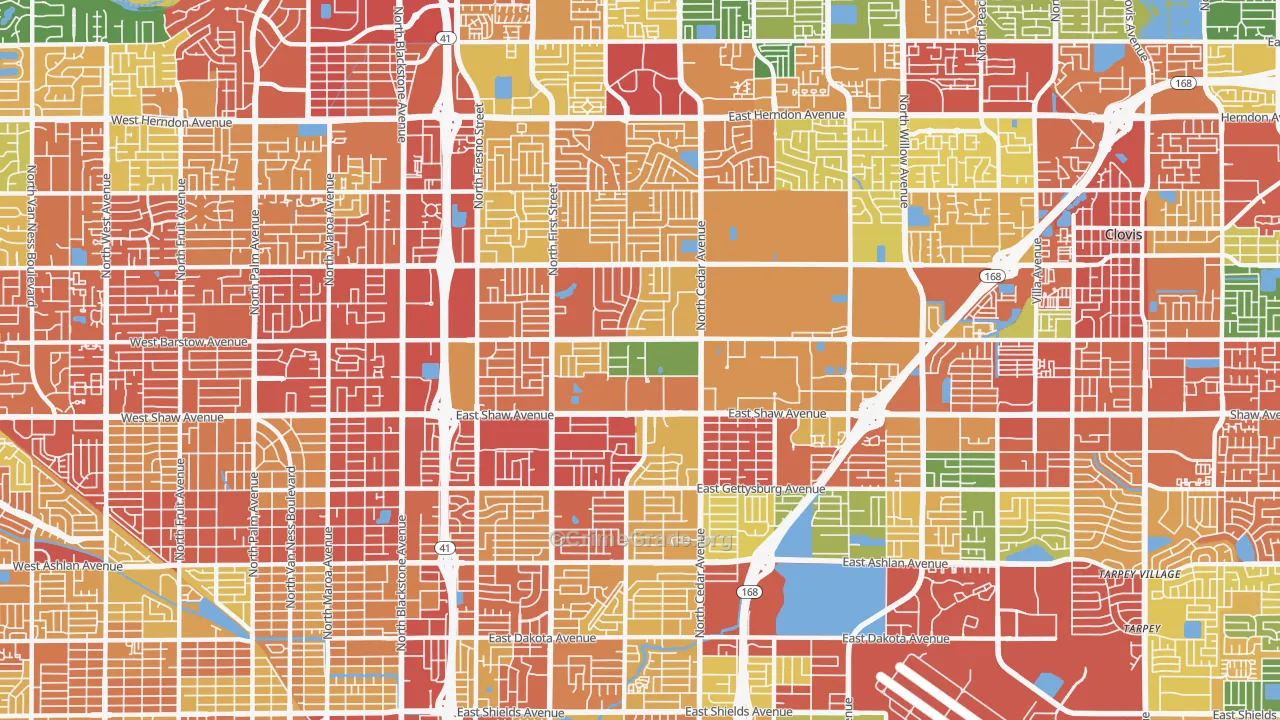 Hoover, Fresno, CA Map of Theft Rates