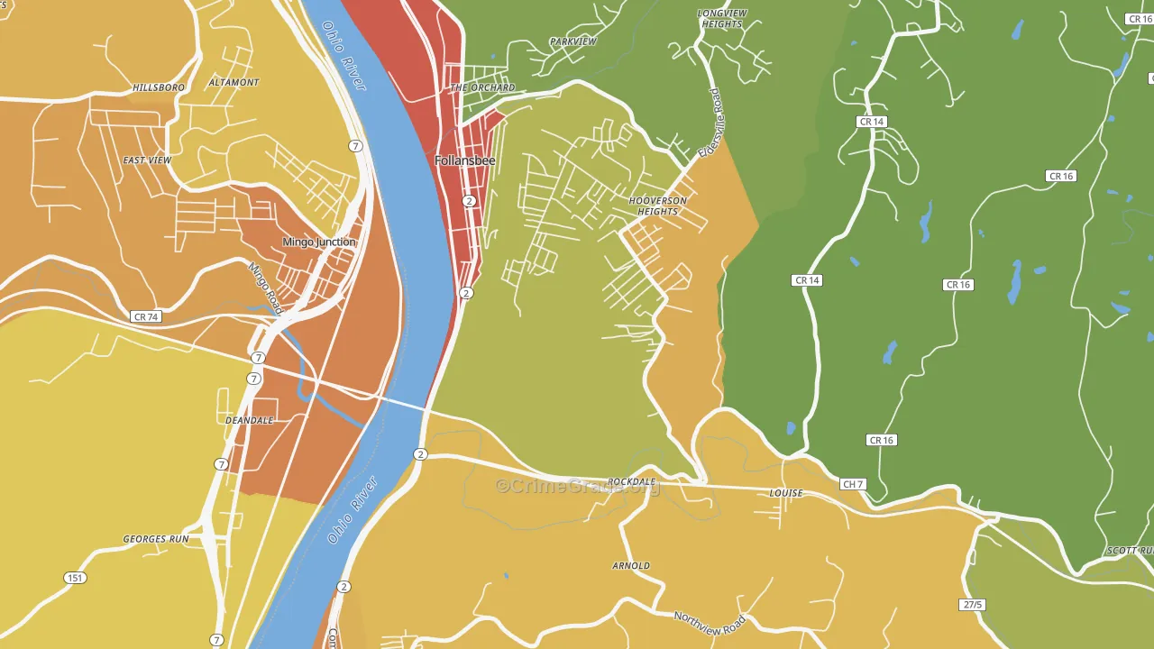 Hooverson Heights, WV Map of Theft Rates