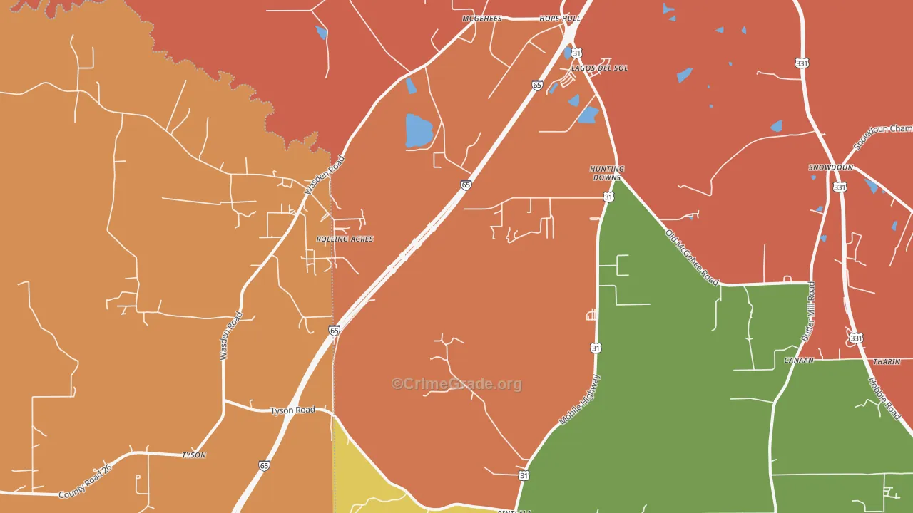 Hope Hull, AL Map of Theft Rates