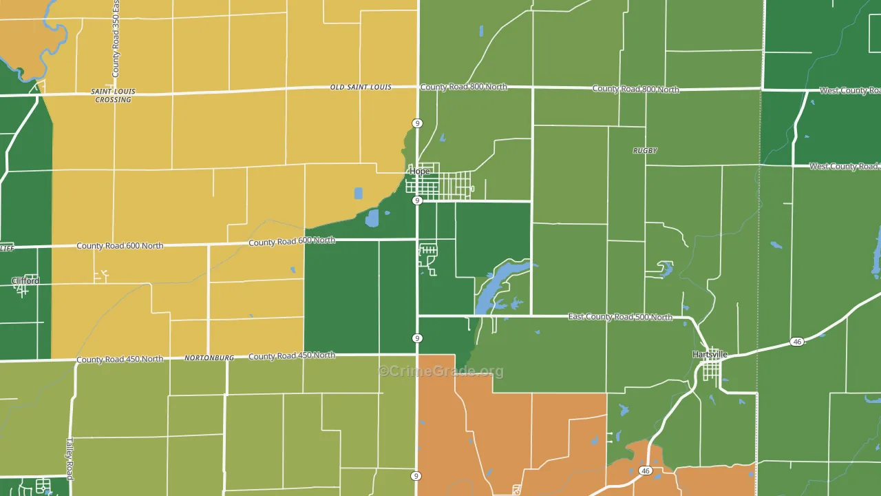 Hope, IN Map of Theft Rates