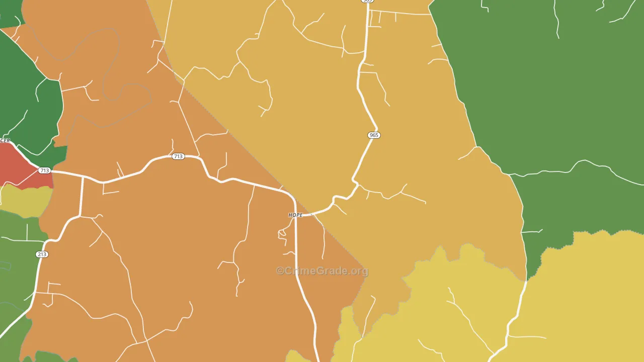 Hope, KY Map of Theft Rates