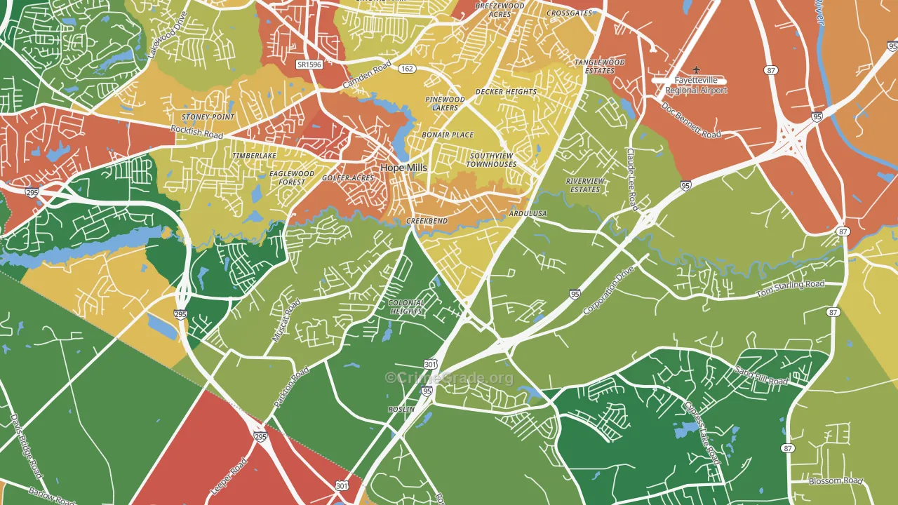 Hope Mills, NC Map of Theft Rates