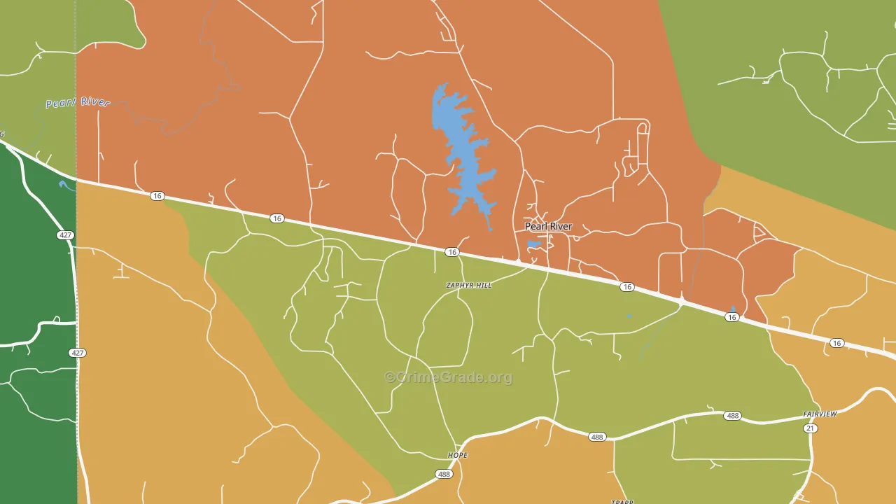 Hope, MS Map of Theft Rates