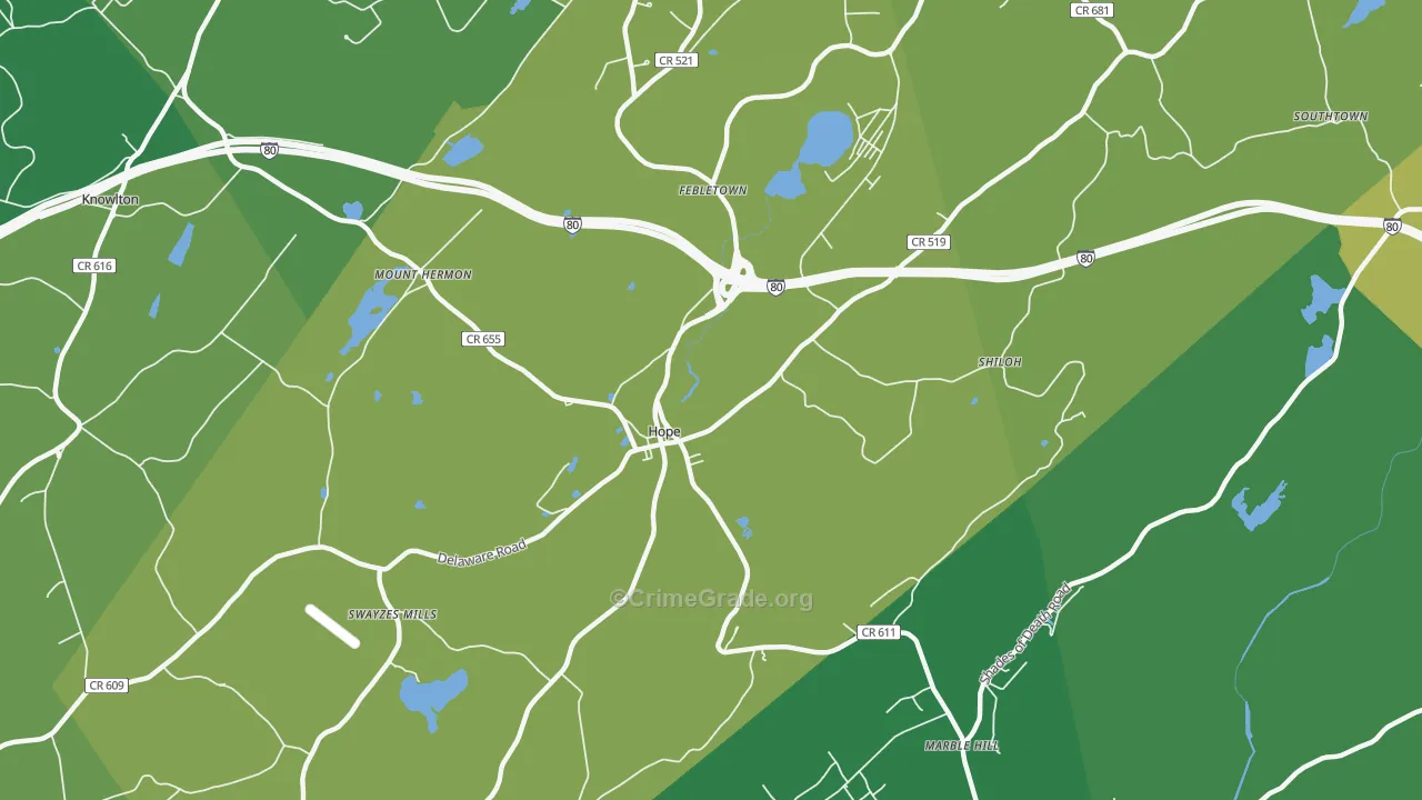 Hope, NJ Map of Theft Rates