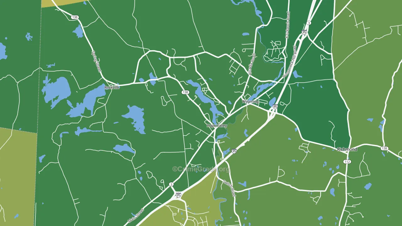 Hope Valley, RI Map of Theft Rates